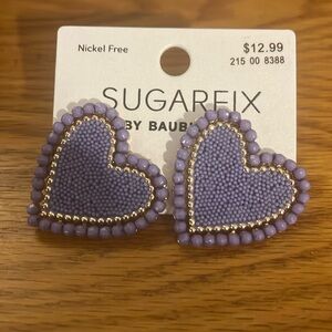 Purple & Gold Beaded Heart Earrings